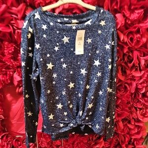 Gap Kids NWT Blue Star Patterned Soft Long Sleeve Tie Front Top Size Small 6/7
